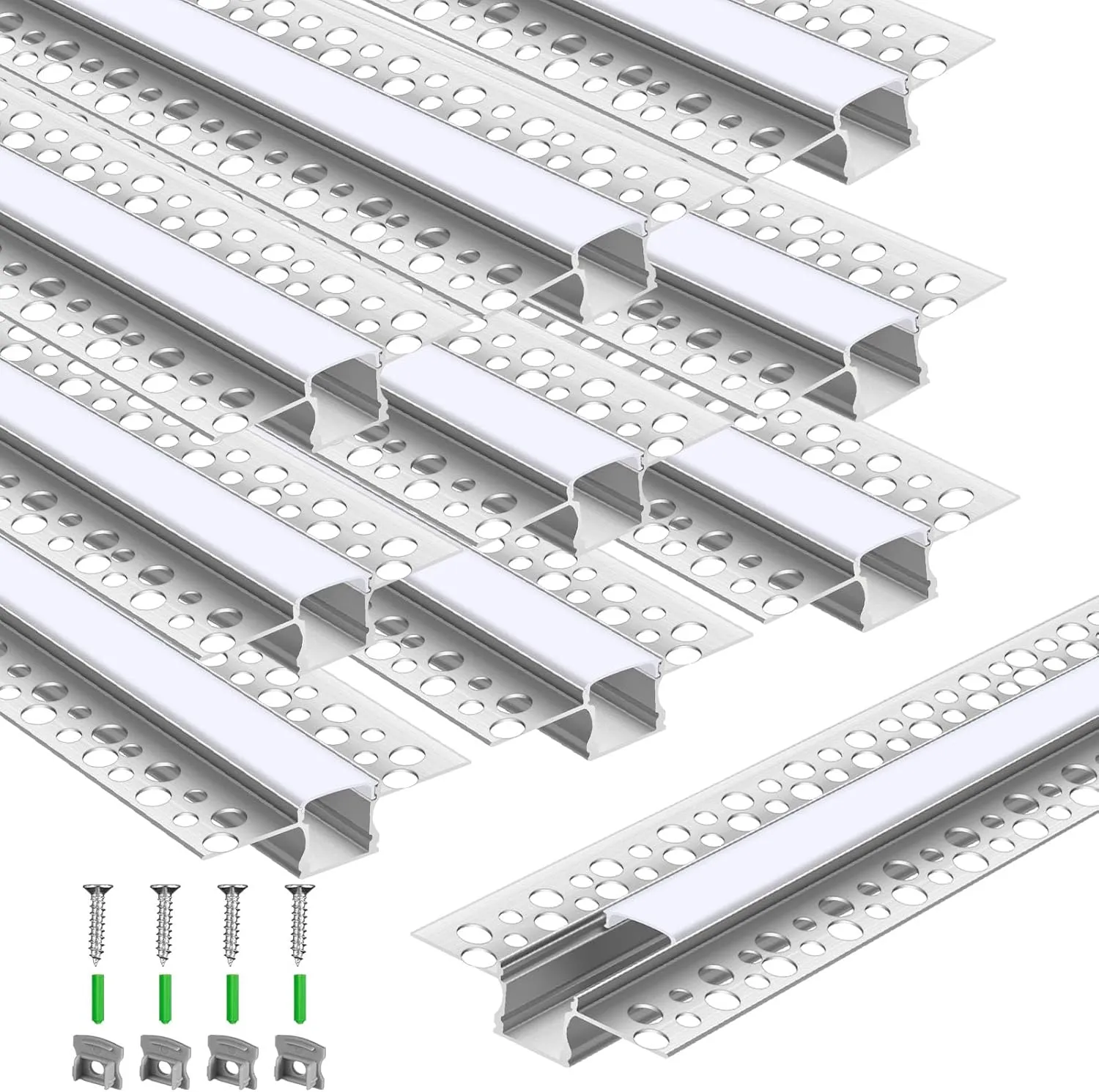 10 Pack 6.6ft/ 2 Meter Plaster-in LED Channel Trimless Diffuser Channel Recessed Drywall Aluminum LED Profile with End Caps for Wall Drywall Ceiling (0.49 Inch Wide)