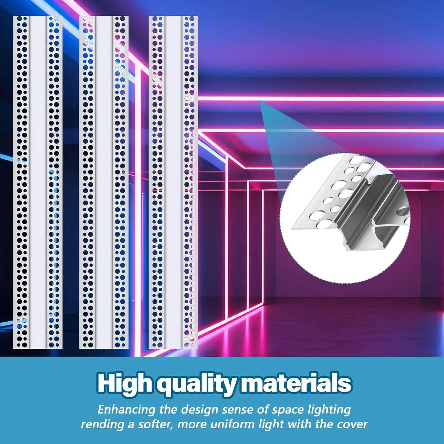 10 Pack 6.6ft/ 2 Meter Plaster-in LED Channel Trimless Diffuser Channel Recessed Drywall Aluminum LED Profile with End Caps for Wall Drywall Ceiling (0.49 Inch Wide)