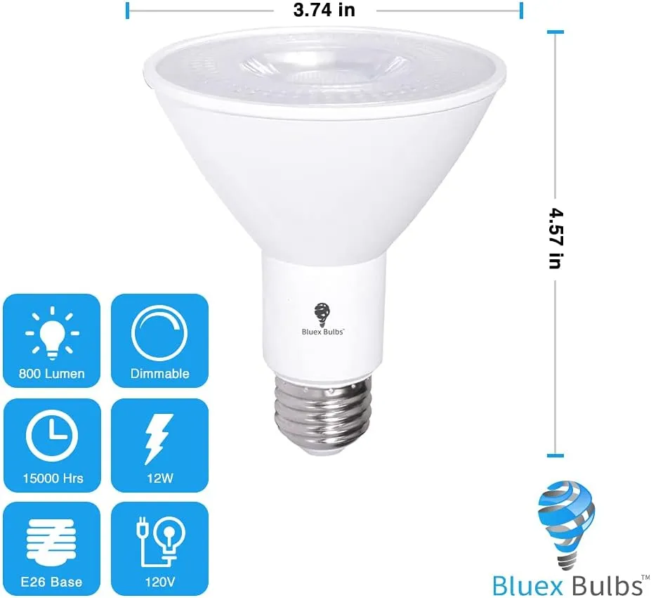 10 Pack PAR30 Outdoor LED Flood Light Bulb 12W 100 Watt Equivalent 900 Lumens Dimmable Waterproof E26 5000K Daylight LED Flood Light Bulbs for Security Led Spotlight Bulb Led Recessed Light Bulbs