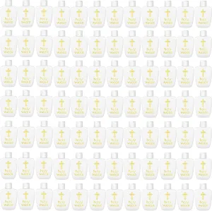 100 Pcs Holy Water Bottles Plastic 2oz Holy Water Container Empty Containers with Gold Cross for Catholic Christian Halloween First Communion Gift Thanksgiving Baptism Party Church 60ml