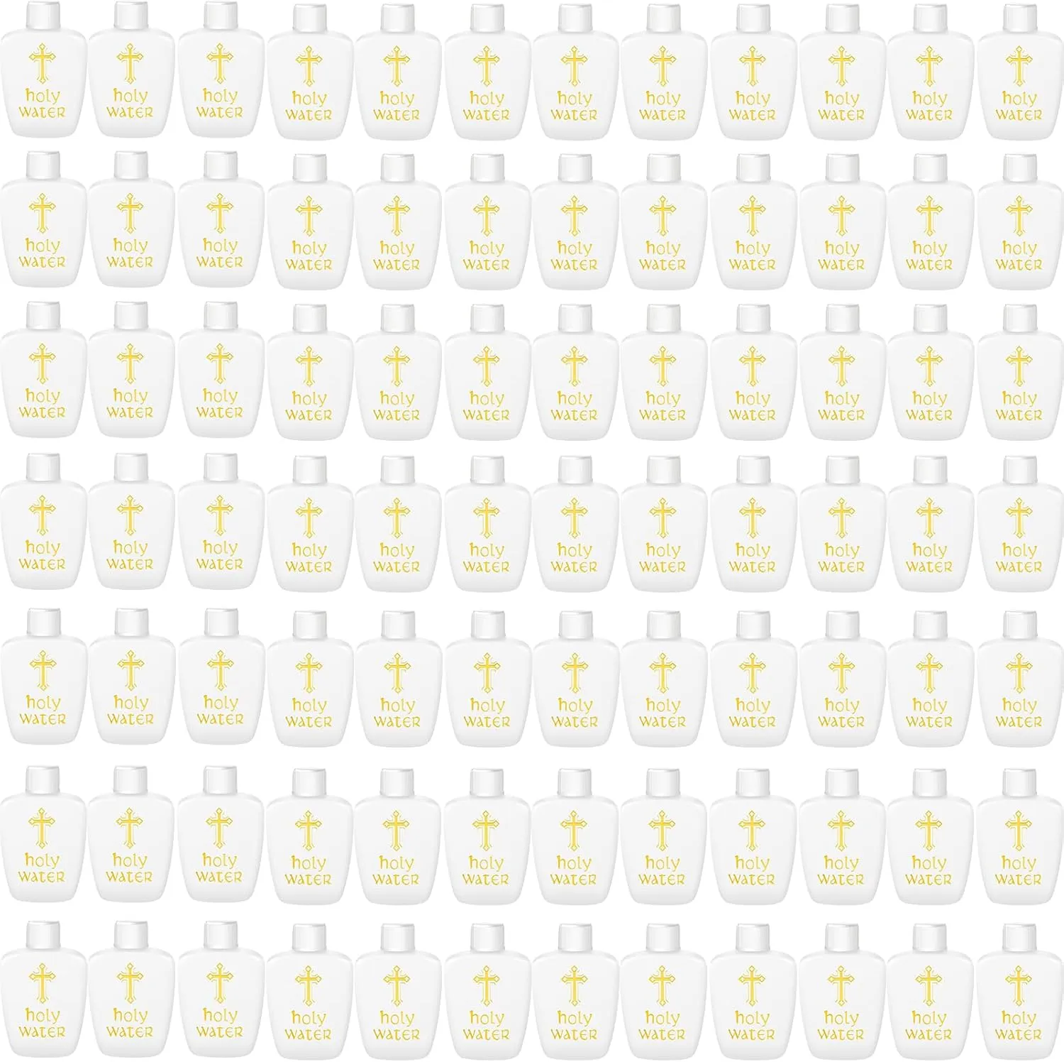 100 Pcs Holy Water Bottles Plastic 2oz Holy Water Container Empty Containers with Gold Cross for Catholic Christian Halloween First Communion Gift Thanksgiving Baptism Party Church 60ml
