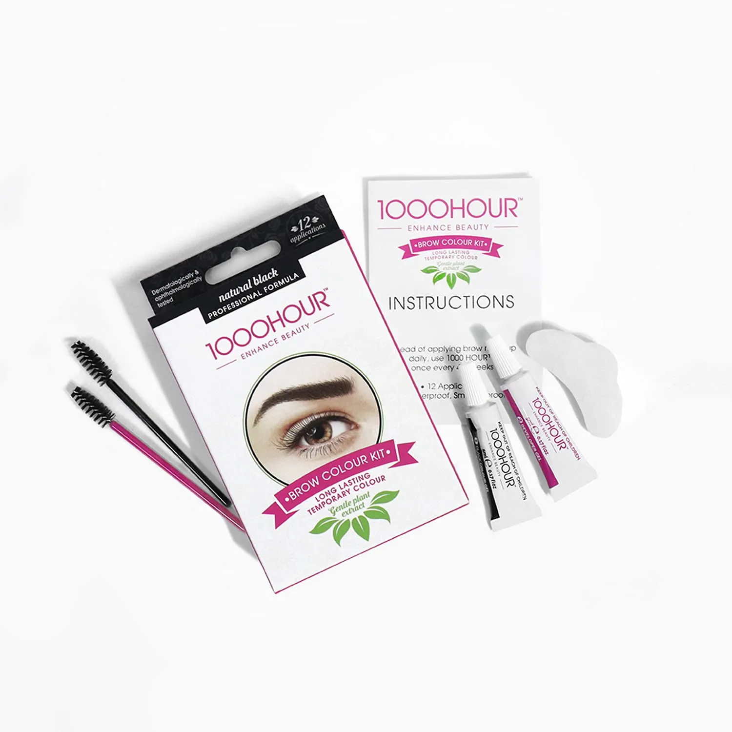 1000 Hour Professional Formula Brow Color Kit - Defined Brows with a Long-Lasting Formula with Eyebrow Mascara - Brow Gel for BROWS ONLY that Last Up To 6 Weeks w/ 12 Applications - EYENatural Black