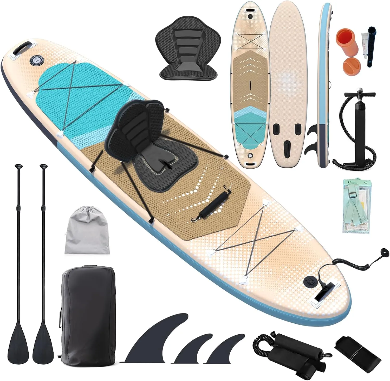 10.5ft Inflatable Paddle Board with Seat, Blow Up Paddle Boards with Kayak Seat for Adults, Stand-up Paddleboards, Inflatable Stand Up Paddle Board on Calm Lake