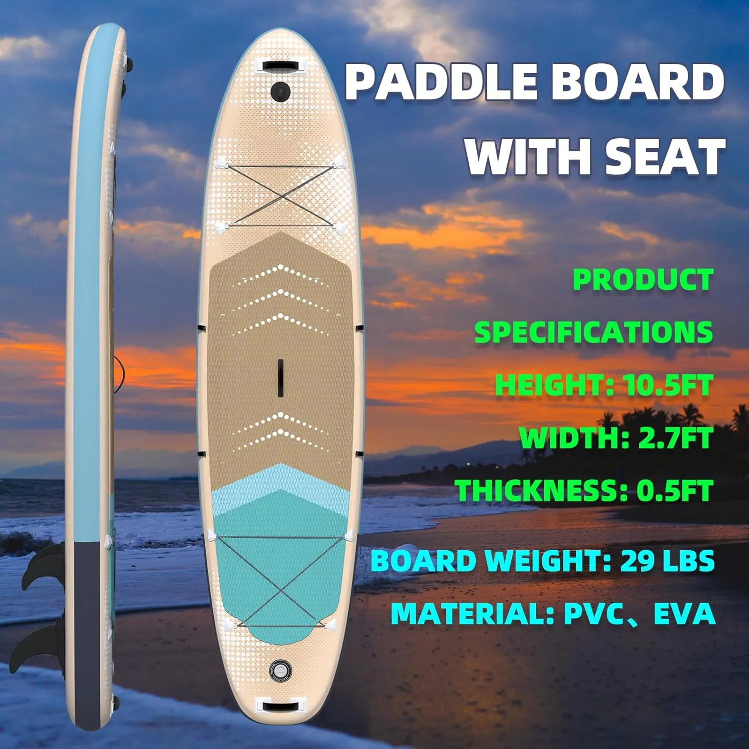 10.5ft Inflatable Paddle Board with Seat, Blow Up Paddle Boards with Kayak Seat for Adults, Stand-up Paddleboards, Inflatable Stand Up Paddle Board on Calm Lake