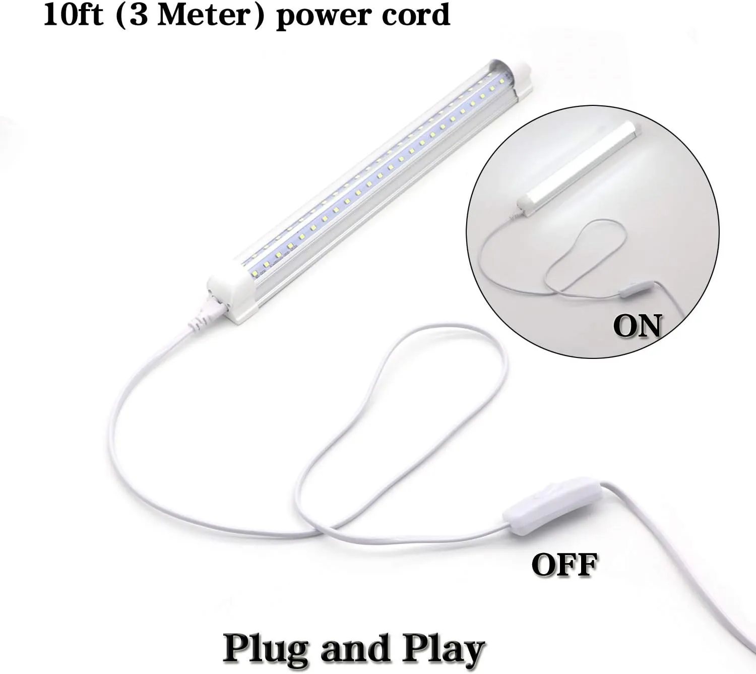 10FT T5 T8 LED Tube Light Power Extension Cord with On/Off Switch US Plug for Integrated Led Tube T5 T8 LED Wire Connector Power Cord (3 Meter - Pack of 4)