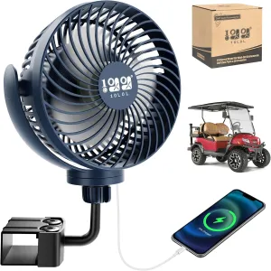10L0L Rechargeable Portable Fan-8000mAh Battery Operated Fans Compatible with Yamaha/EZGO/Club Car/Tents/Prams/Wheelchairs/Golf Cart Push Cart with LED Light, 360° Rotatable, 3 Speed (Blue)