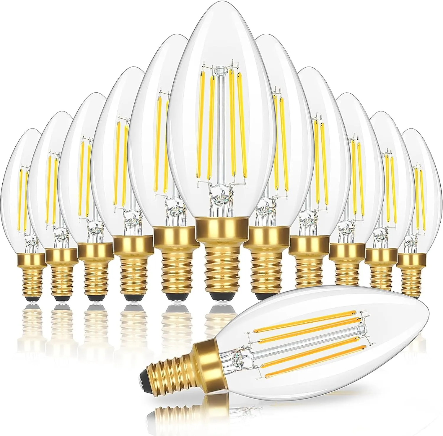 12-Pack Dimmable E12 Candelabra LED Light Bulbs 60 Watt Equivalent, 6W Ultra Bright 630 Lumen Chandelier Light Bulb, 5000K Daylight White Clear Glass B10 LED Candle Light Bulbs for Ceiling Fans