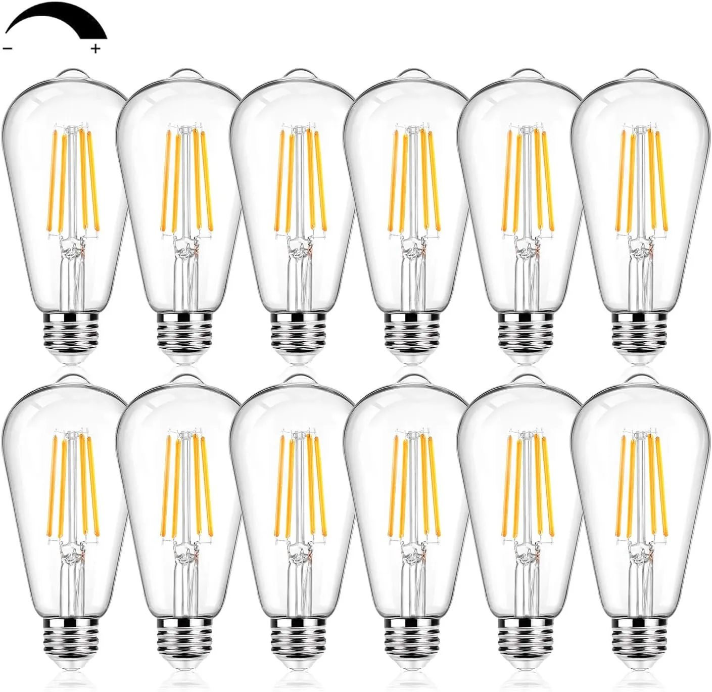 12Packs ST64 Large Vintage LED Edison Bulbs, 60W Equivalent 7W, 800Lumens, Dimmable Antique LED Filament, 2700K Warm White, E26 Medium Base Light Bulbs High Brightness Clear Glass for Bedroom Office
