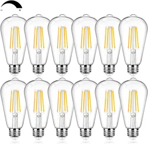 12Packs ST64 Large Vintage LED Edison Bulbs, 60W Equivalent 7W, 800Lumens, Dimmable Antique LED Filament, 2700K Warm White, E26 Medium Base Light Bulbs High Brightness Clear Glass for Bedroom Office
