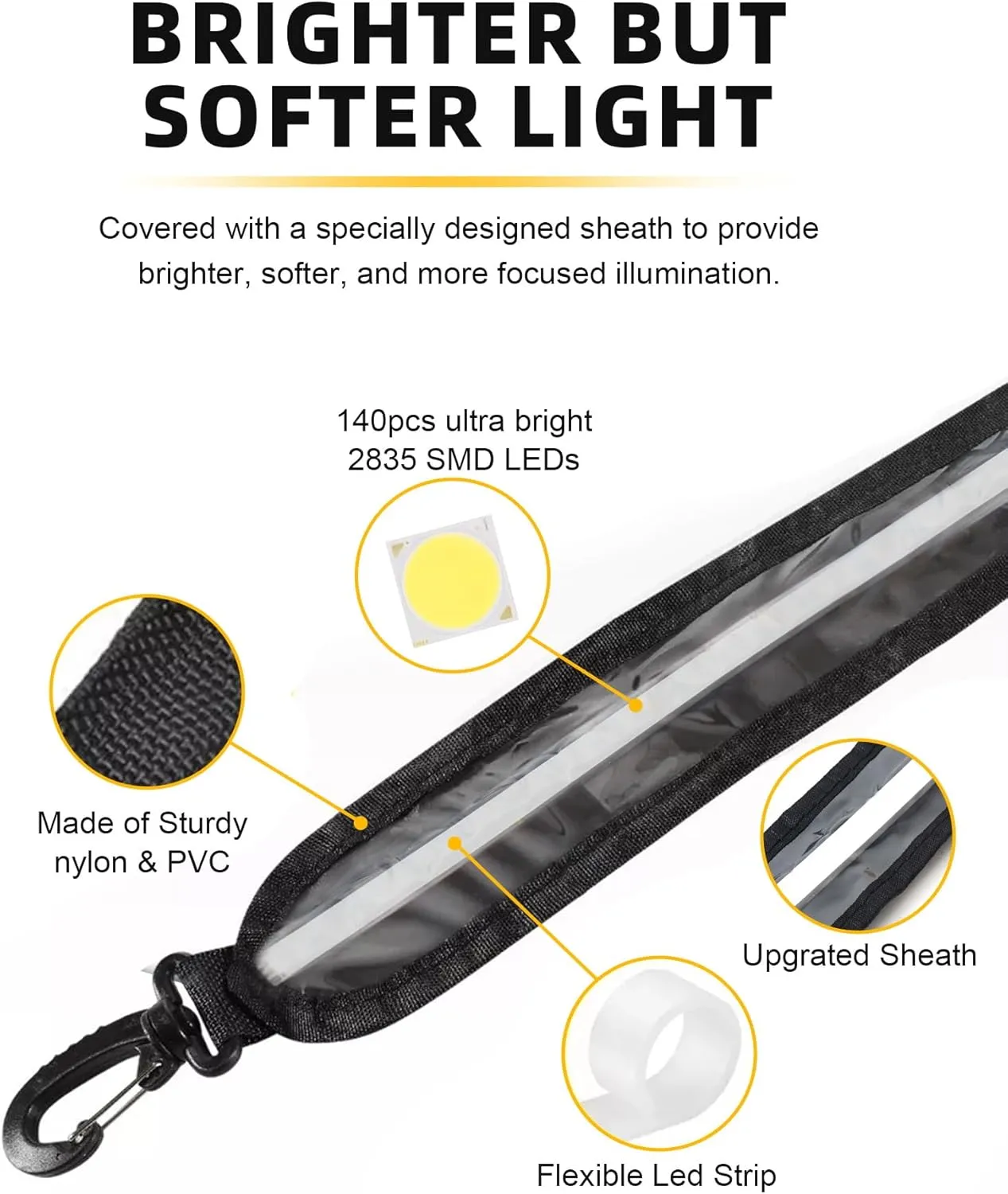 12V 4ft Led Light Strip Dimmable Camping Awning Light with 140 SMD 2835 LED Chips, Rv Accessories Waterproof IP67 Multi-Functional Use for Car Tent, Camper Motorhome White/Amber