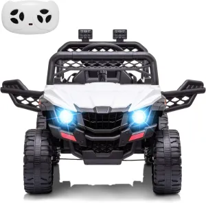 12V Kids Ride On Car Truck w/Parent Remote Control, Spring Suspension, LED Lights, AUX Port, Music (White, no Tent)