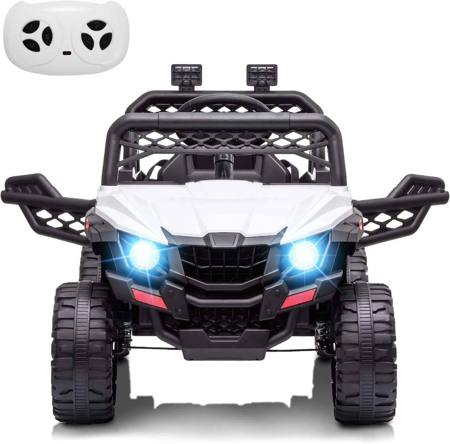 12V Kids Ride On Car Truck w/Parent Remote Control, Spring Suspension, LED Lights, AUX Port, Music (White, no Tent)