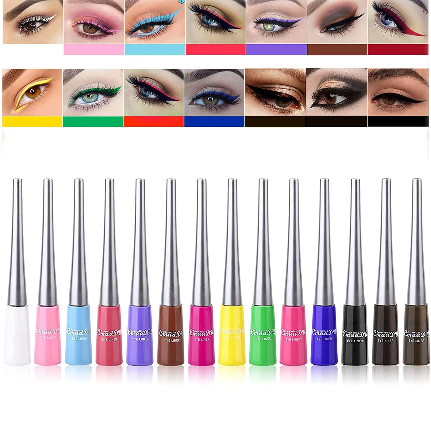 14 Color Liquid Eyeliner Set,Colorful Eyeliner Liquid Neon Red Pink Eye Liners For Women Waterproof Long Lasting White Eyeliner Pencil Quick Dry Eye Makeup Kit (14 Colors)
