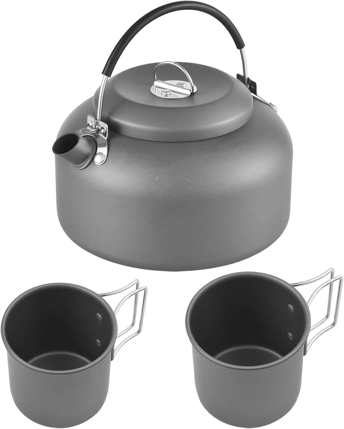 1.4 L Camping Kettle with anodized aluminum coffee pot and tea kettle, compact silicone water boiler for backpacks, compatible with outdoor stoves (Bollitore e 2 tazze)