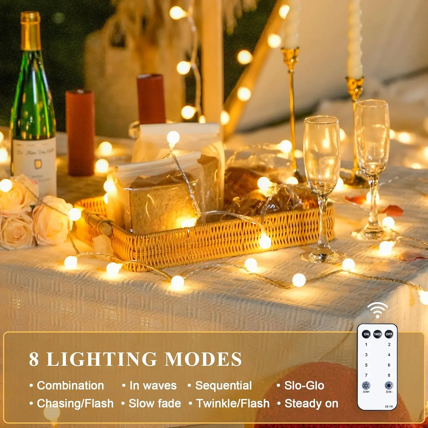 147ft Globe String Lights Indoor Outdoor Waterproof, 300 LED Christmas fairy Lights Plug in with Remote, Hanging Light for Classroom Bedroom Tent Camping Patio Wedding Party Garden Decor, Warm White