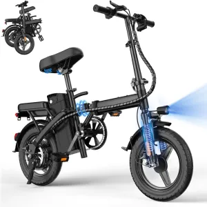 14"/20" Foldable Electric Bike, Small Ebike for Adults,Peak 500W Brushless Motor Max Speed 20MPH & Pas Range 18-23 Miles, Mini E-Bike for Commuter/Travel/School NJ