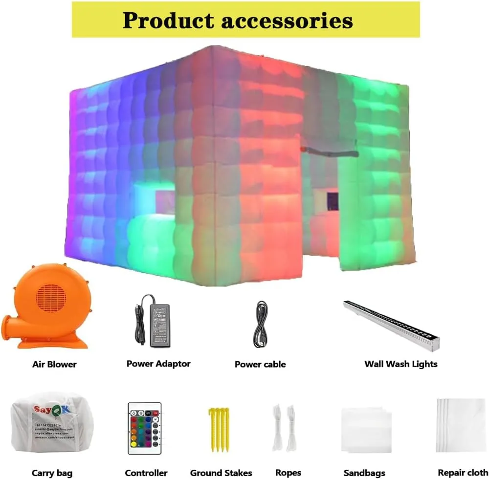 16FT Inflatable Club Night Party Tent with LED Light and Blower Adjustable to Multiple Colors Inflatable Night Club Tent for Adults