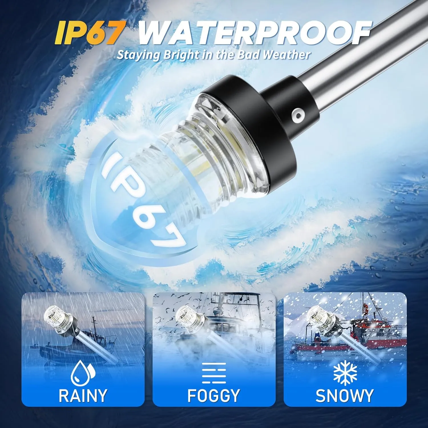 18 Inches Boat Stern Light Anchor Light LED Marine, Waterproof IP67 Fold Down White Back Boat Navigation Lights for Pontoon, Jon Boats, Bass Boat (12-24V)