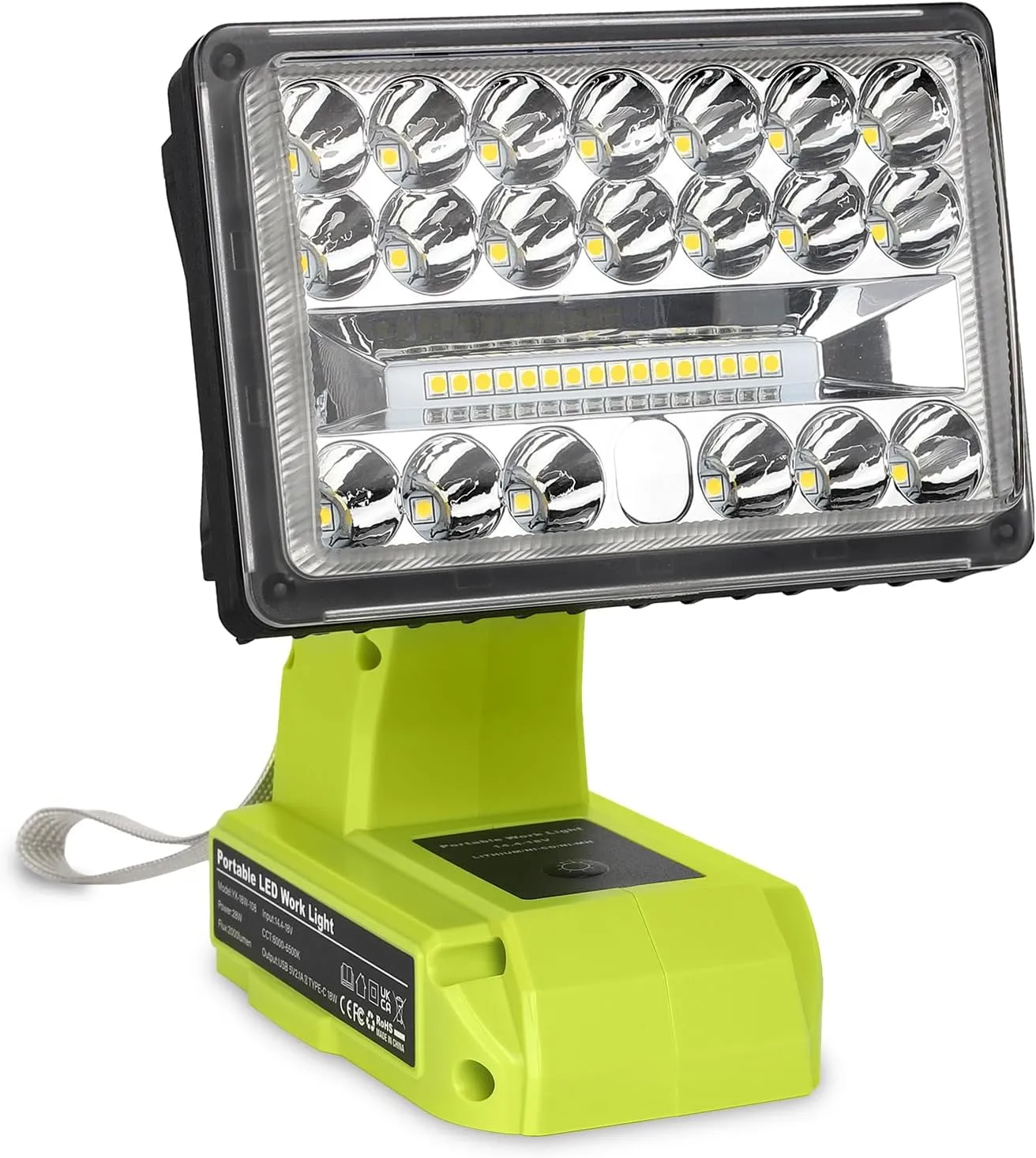 18V Light Compatible with Ryobi 18V Battery,18W 2000LM Spotlight with USB Port, Zinc Alloy 110 Degree Pivoting Head, Led Work Light Floodlight Spotlight
