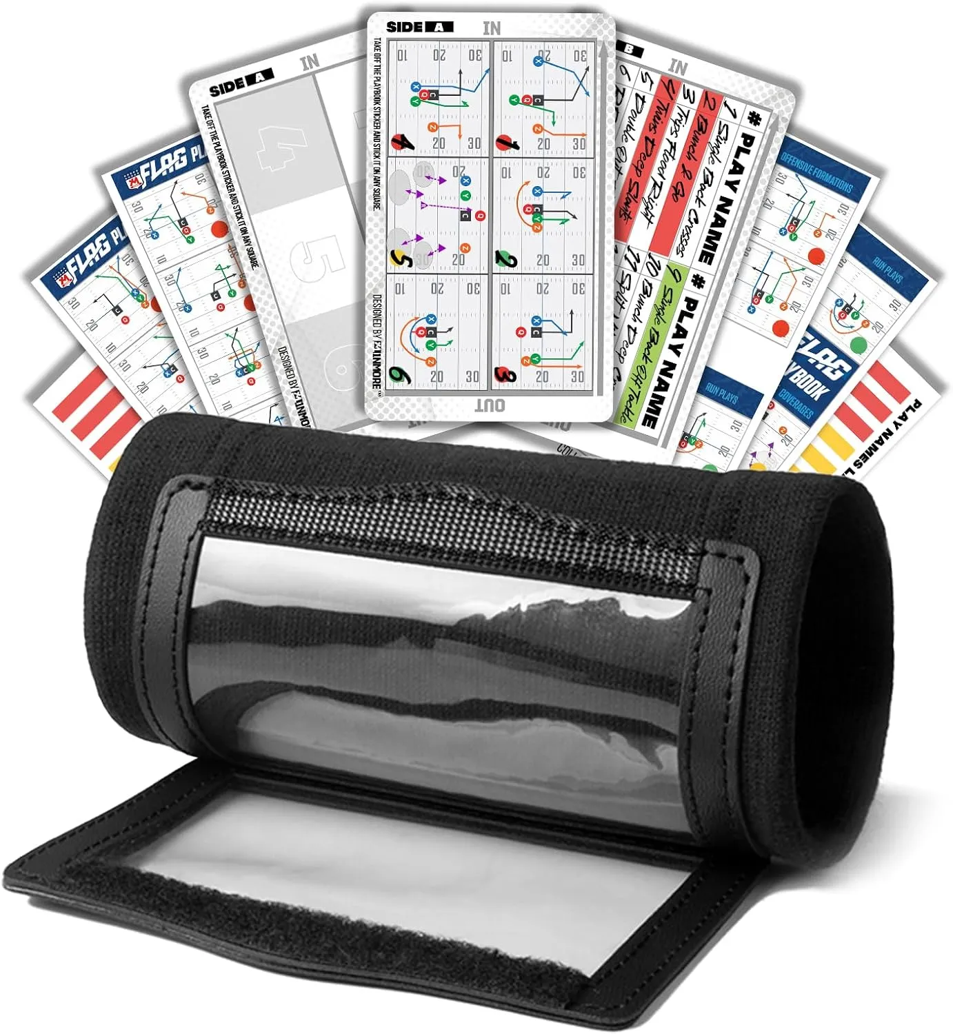1NMORE Football Wristbands with Playbook System,Wrist Coach for Youth,5on5 Flag Football Wrist Bands with 43 Plays Stickers & 3 PVC Cards
