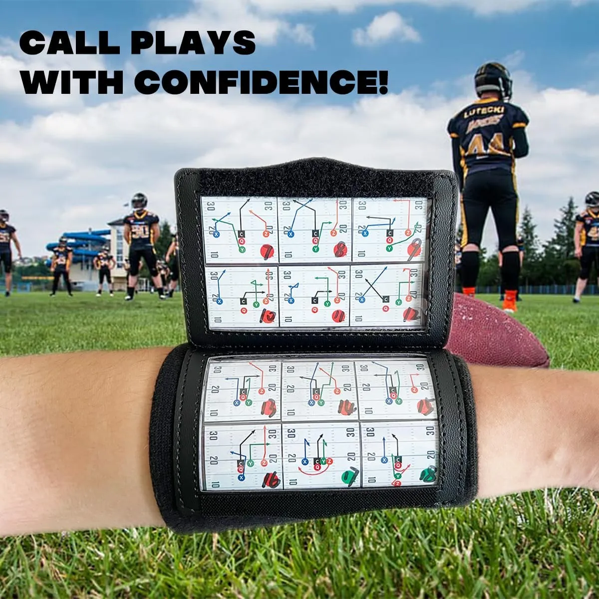 1NMORE Football Wristbands with Playbook System,Wrist Coach for Youth,5on5 Flag Football Wrist Bands with 43 Plays Stickers & 3 PVC Cards