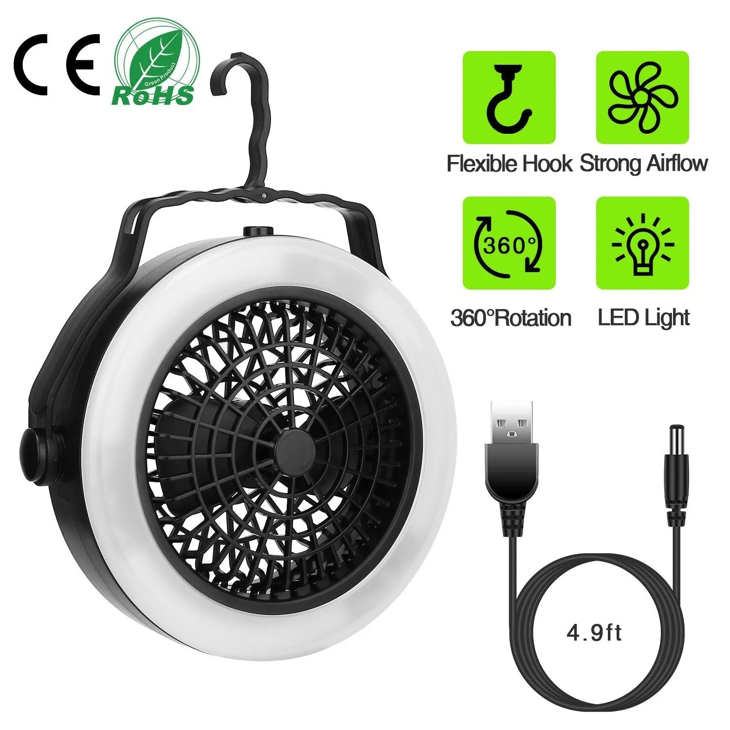 2-in-1 Outdoor Battery/USB Operated Portable Camping LED Fan