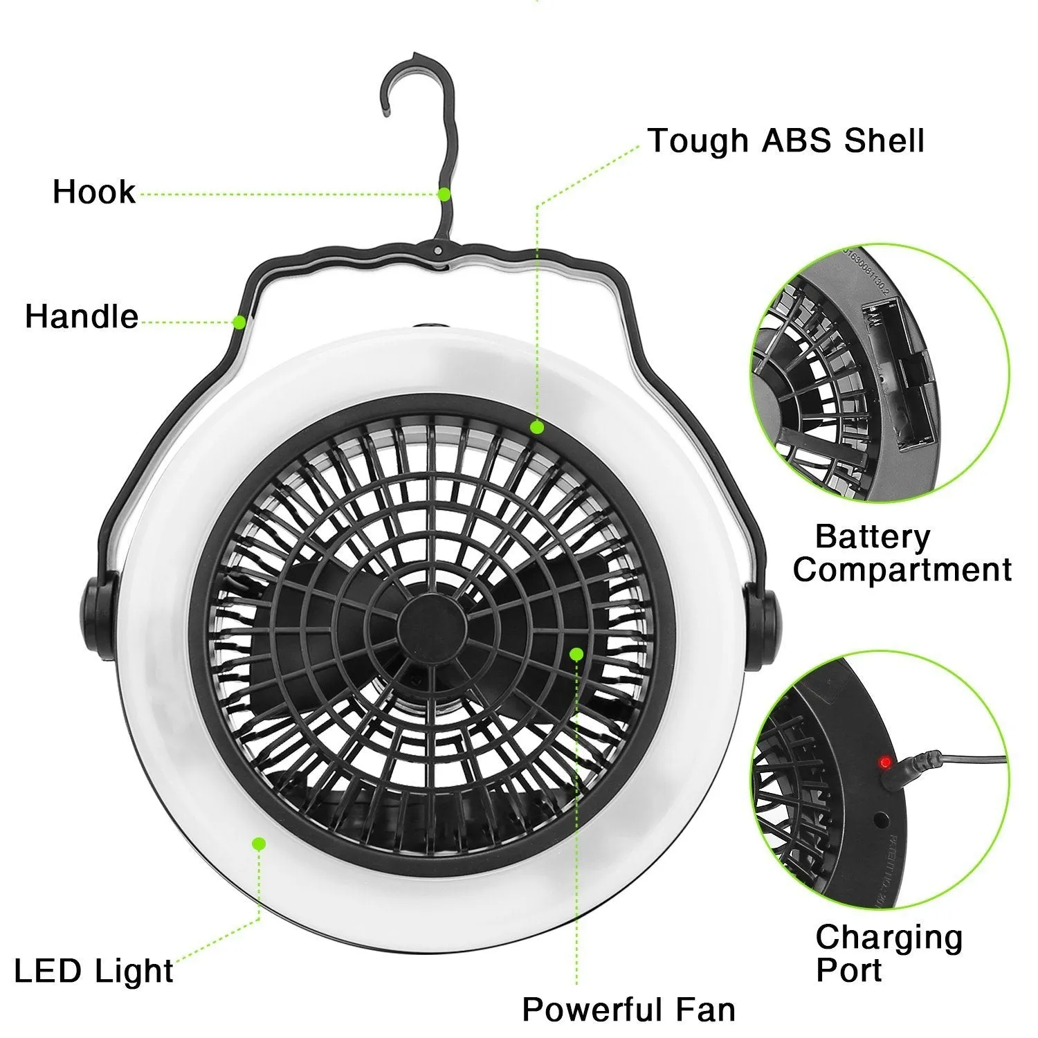 2-in-1 Outdoor Battery/USB Operated Portable Camping LED Fan