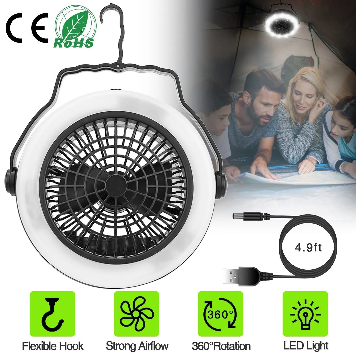 2-in-1 Outdoor Battery/USB Operated Portable Camping LED Fan