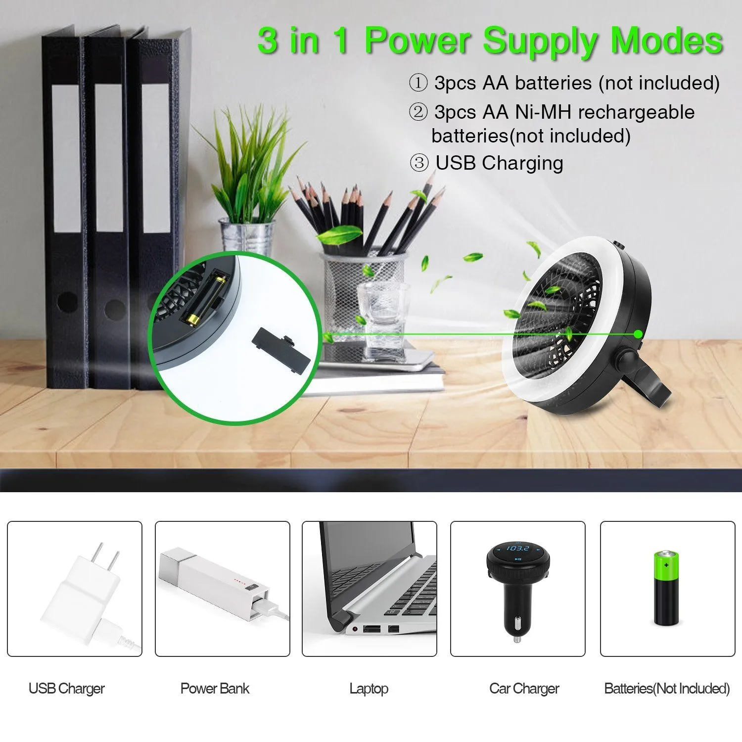 2-in-1 Outdoor Battery/USB Operated Portable Camping LED Fan