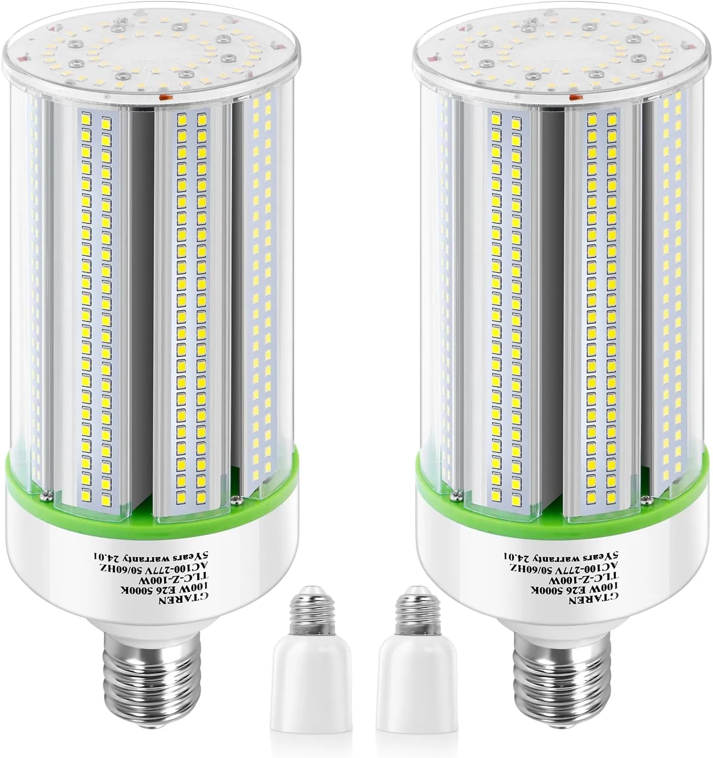 2-Pack 50W Corn LED Light Bulb, E26/E39 Base, 120-277V 5000K, Replaces HID/HPS/CFL/Metal Halide, Indoor/Outdoor