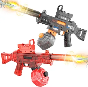 2 Pack Electric Water Guns for Adults & Kids, Automatic Squirt Guns with 32Ft Long Range, 300 Water Shots, LED Light, Summer Outdoor Swimming Pool Water Toys, Gray and Red