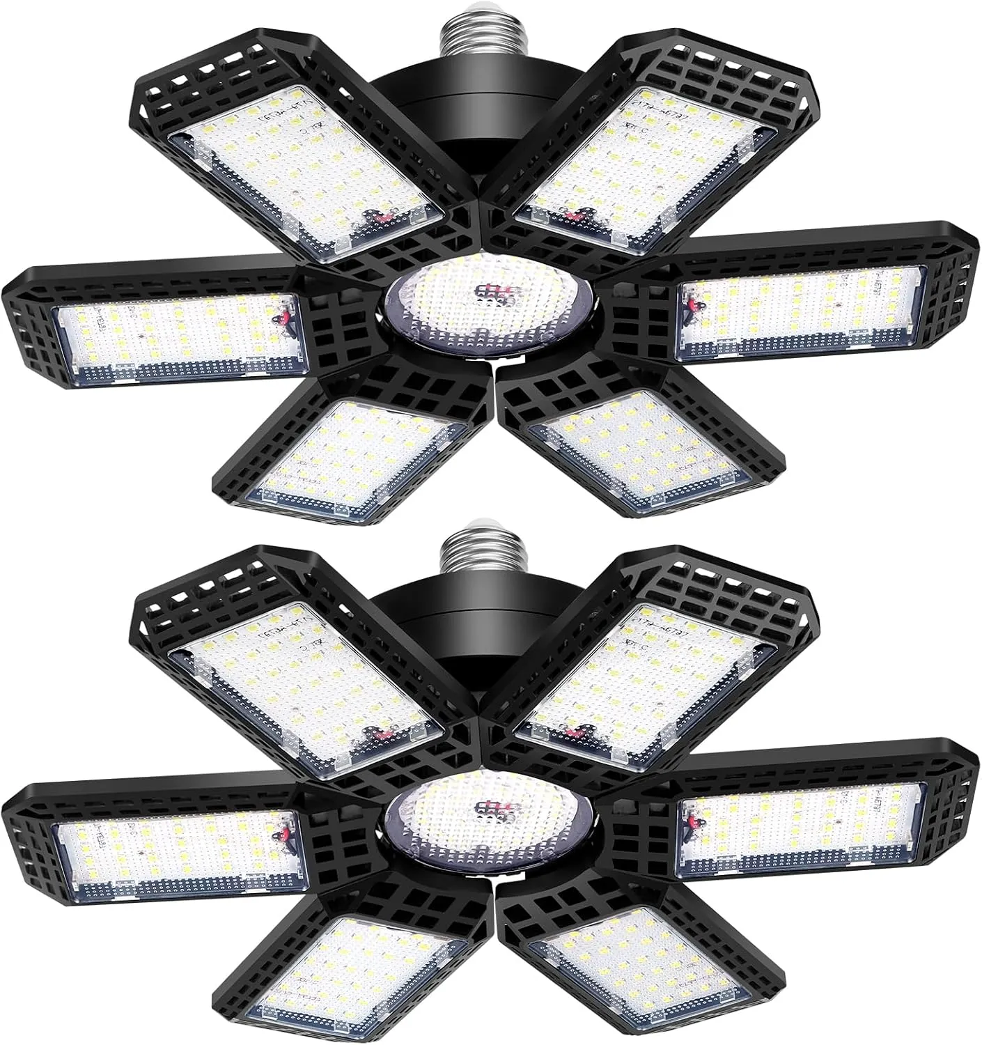 2 Pack Garage Light, 200W 20000LM 6500K LED Shop Lights, Garage Lights Ceiling Led with 6 1 Deformable Panels, Screw in E26/E27 Socket Bulb for Warehouse, Workshop, Basement, Barn Lighting