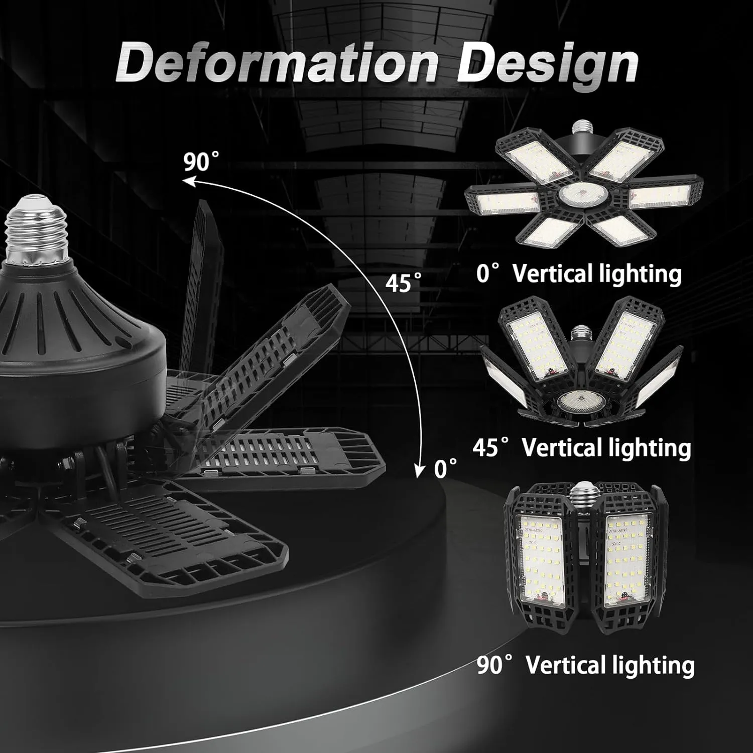 2 Pack Garage Light, 200W 20000LM 6500K LED Shop Lights, Garage Lights Ceiling Led with 6 1 Deformable Panels, Screw in E26/E27 Socket Bulb for Warehouse, Workshop, Basement, Barn Lighting