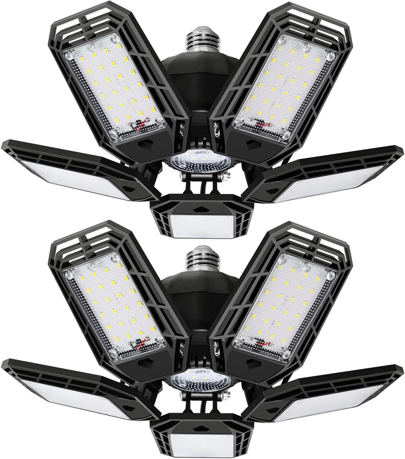2 Pack LED Garage Light, 150W Ultra Bright Shop Light with 5 Adjustable Panels,15000LM 6500K E26/E27 Deformable Ceiling Lights for Garage, Workshop