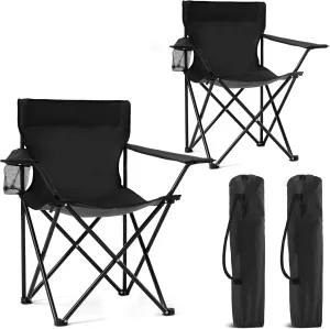 2 Pack Portable Camping Chairs Folding Lawn Chair Outdoor Lightweight Beach Chair with Cup Holder & Carry Bag for Outside Sports, Fishing, Hiking, Travel, Picnic, Backyard (Black)