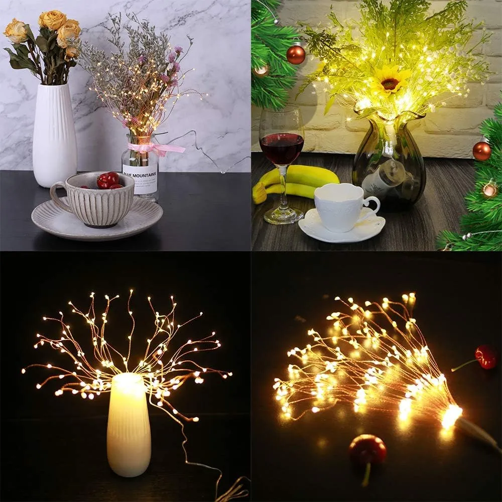 2 Pack Starburst Sphere Lights,200 LLED Firework Lights, 8 Modes Dimmable Remote Control Waterproof Hanging Fairy Light, Copper Wire Lights for Patio Parties Christmas (Battery Operated)