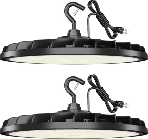 2 Pack UFO LED High Bay Light 150W, Plug & Play LED High Bay Light, 21000LM with US Plug, IP65 Waterproof Shatterproof Commercial Bay Lighting for Warehouse Barn Garage Workshop Factory