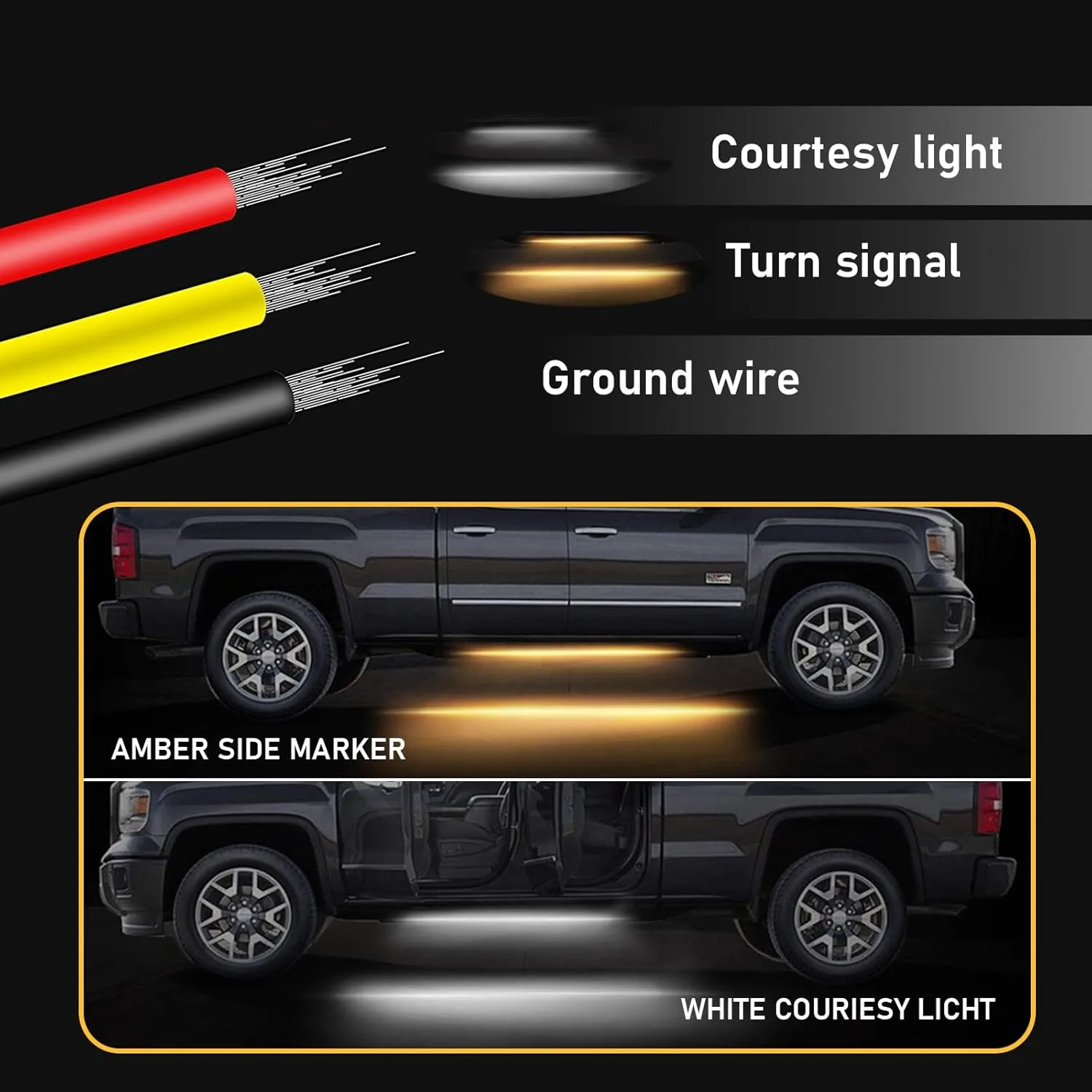2 PCS Car LED Running Board Light, Emergency Extended Side Marker Light, 20W PVC Waterproof Turn Signal Light, Universal Flexible Turn Signal Light Bar for Pickup Trucks (White & Yellow #60In)