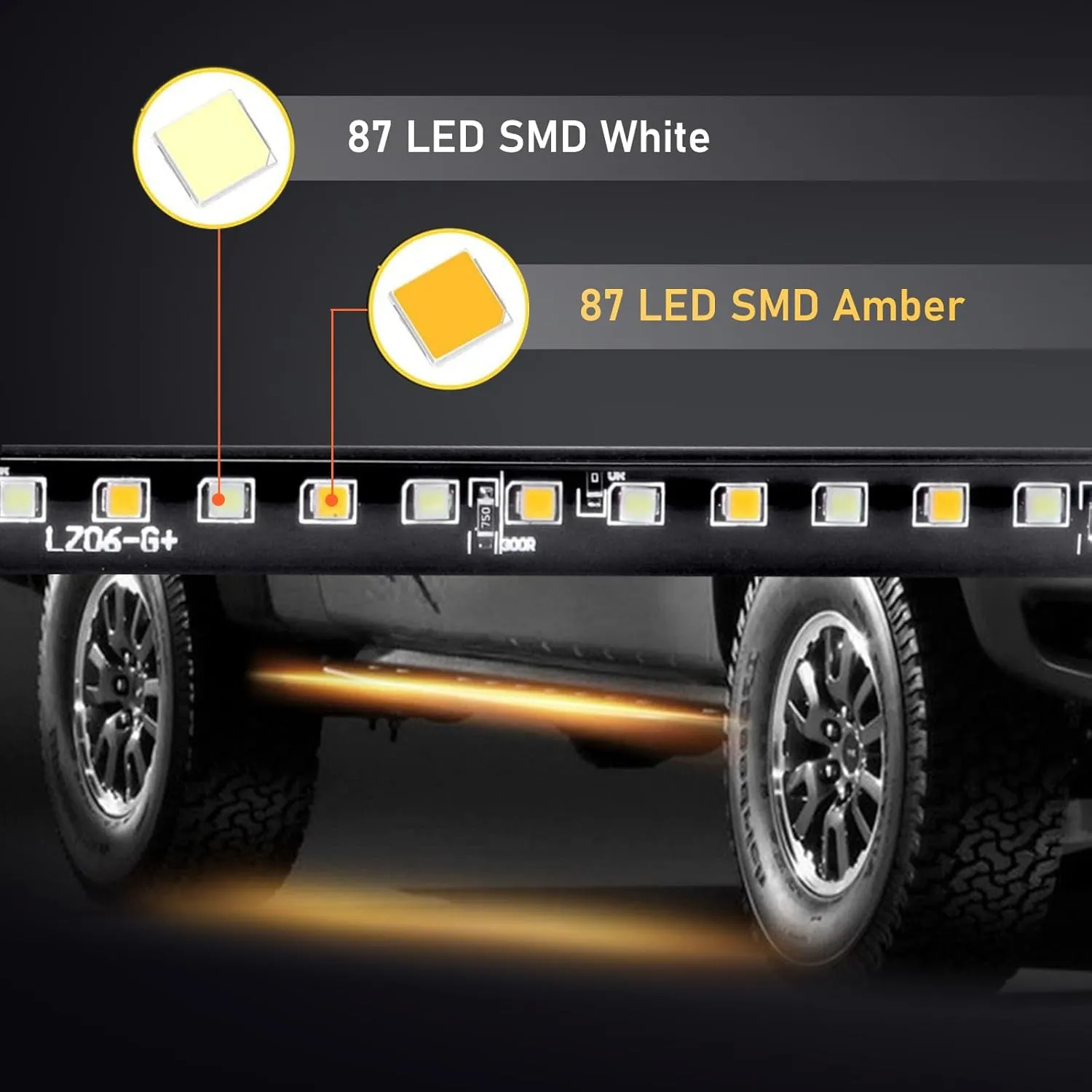 2 PCS Car LED Running Board Light, Emergency Extended Side Marker Light, 20W PVC Waterproof Turn Signal Light, Universal Flexible Turn Signal Light Bar for Pickup Trucks (White & Yellow #60In)