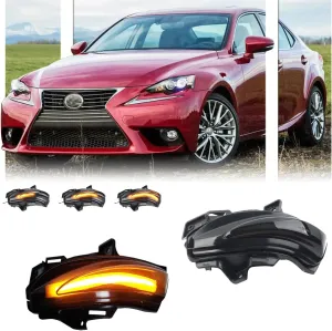 2 PCS Sequential Dynamic LED Side Mirror Turn Signal Lights for 2009-2015 Lexus IS250 IS350 2010-2012 ES350 HS250h LS460 LS600h, Lexus Accessories Clear Lens Turn Signal Indicator Lamp