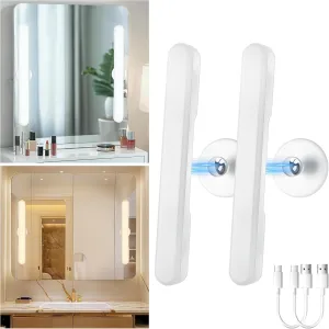2 Pcs Wireless Vanity Makeup Lights for Mirror, Rechargeable LED Stick On Light Bar for Bathroom Mirror with 3 Color Temp&Adjustable Brightness, Long Battery Life Cordless Light for Vanity Desk