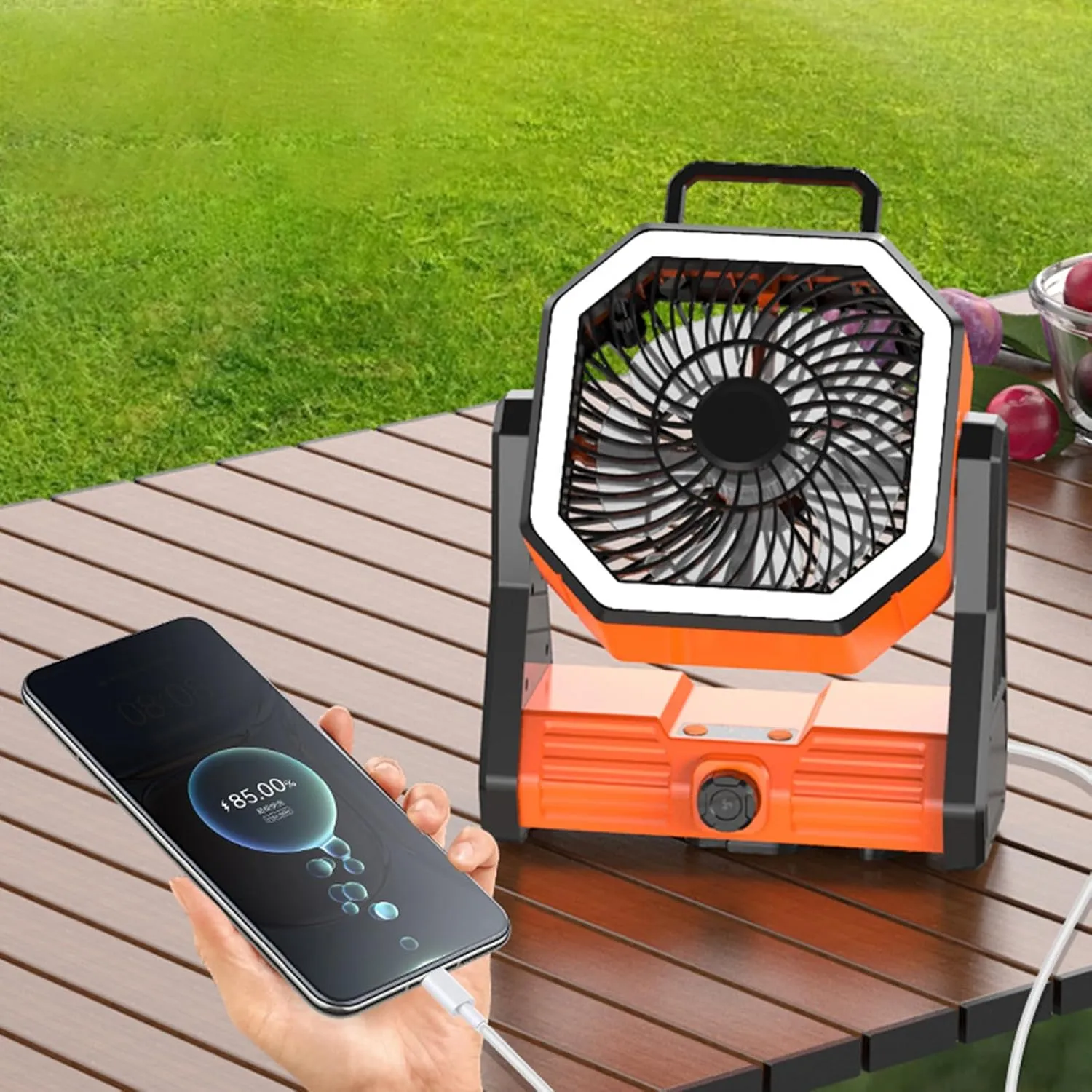 20000mAh Camping Fan with Hook Handle for Tent Camping Rechargeable Fan Camping with Led Light for Travel Office