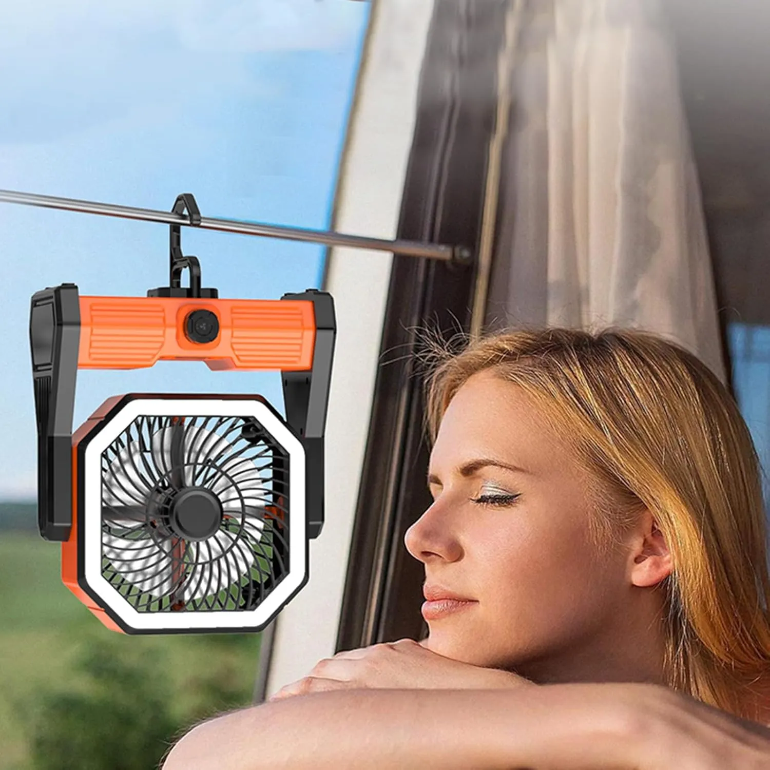 20000mAh Camping Fan with Hook Handle for Tent Camping Rechargeable Fan Camping with Led Light for Travel Office