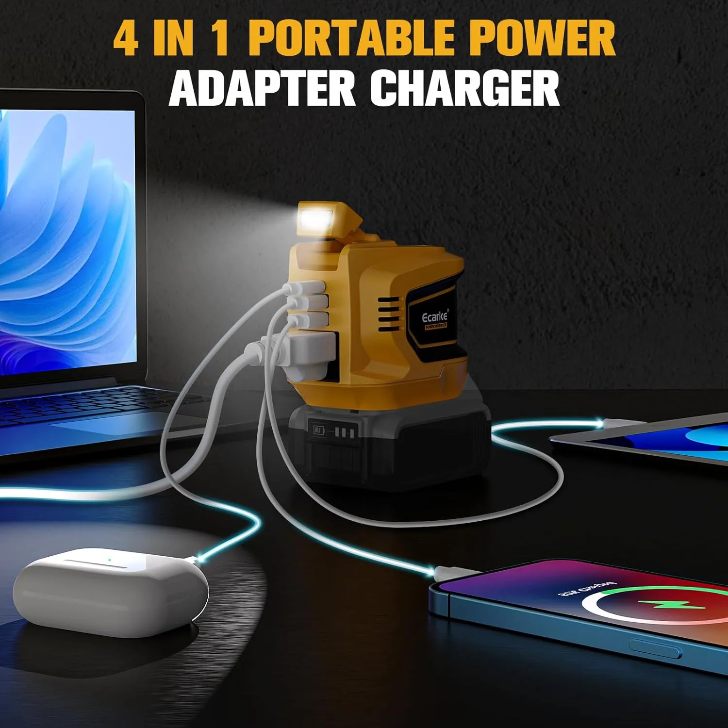 200W Portable Power Inverter for Dewalt/Milwaukee 18V,Ecarke Outdoor Generato Battery Converter with 2 USB&LED&AC Battery Powered Outlet (2PC for DeWalt 20V)