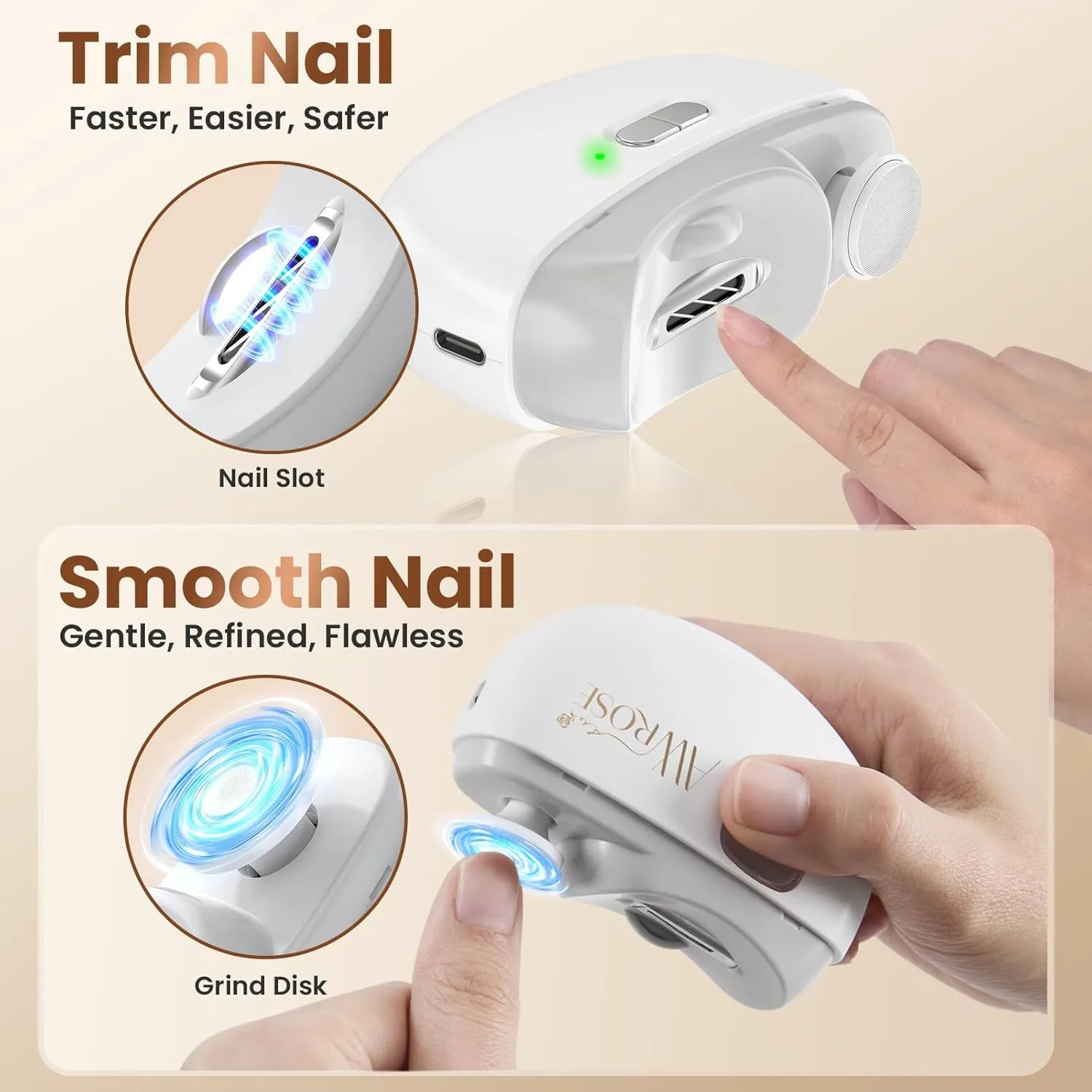 2025 Upgraded Electric Nail Clipper, 2 in 1 Electric Polishing Automatic Nail Clippers, Baby Nails Trimmer with Debris Storage & LED Light, Fingernail Clipper for Men/Women/Seniors/Adult/Kids