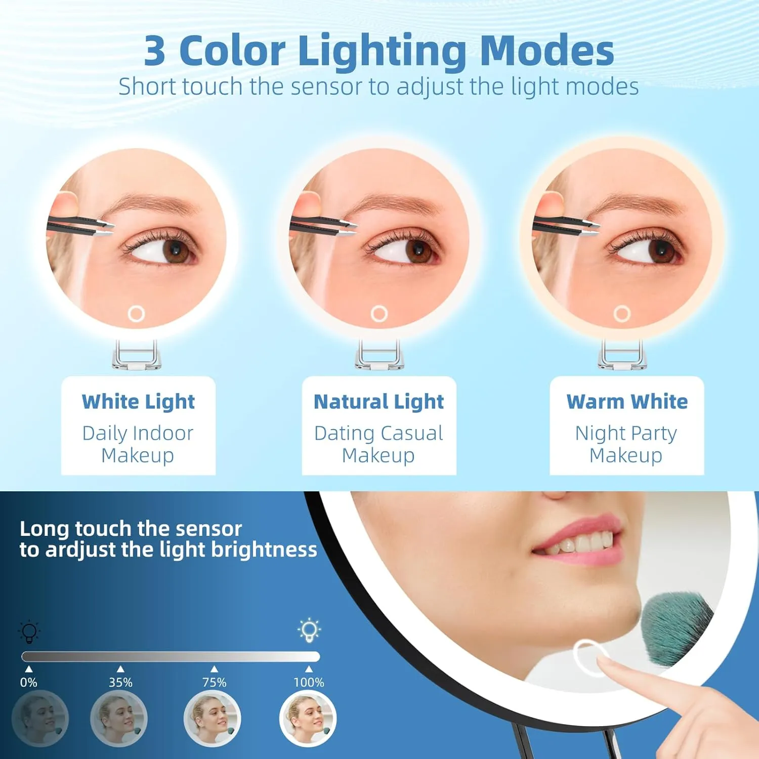 20X Magnifying Mirror with Lights, 6inch Makeup Magnified Mirror 20X Lighted Travel Magnification with 3 Suction Cups and 360° Adjustable Bracket- Includes Tweezers & Scissors
