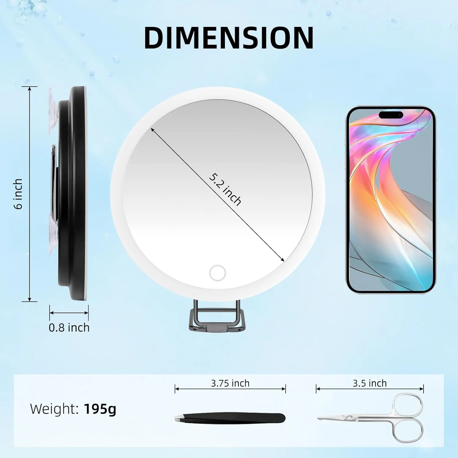20X Magnifying Mirror with Lights, 6inch Makeup Magnified Mirror 20X Lighted Travel Magnification with 3 Suction Cups and 360° Adjustable Bracket- Includes Tweezers & Scissors
