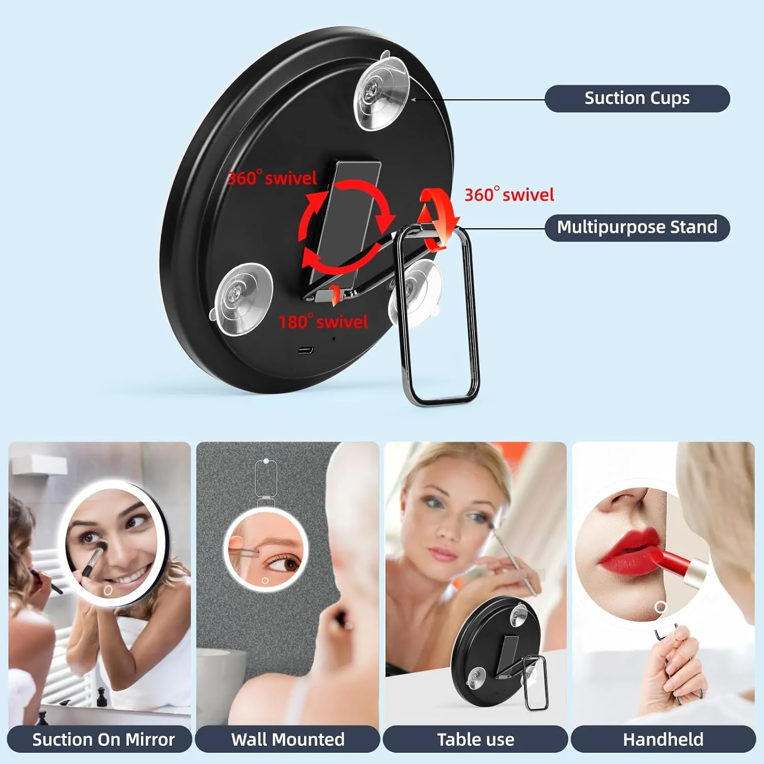 20X Magnifying Mirror with Lights, 6inch Makeup Magnified Mirror 20X Lighted Travel Magnification with 3 Suction Cups and 360° Adjustable Bracket- Includes Tweezers & Scissors