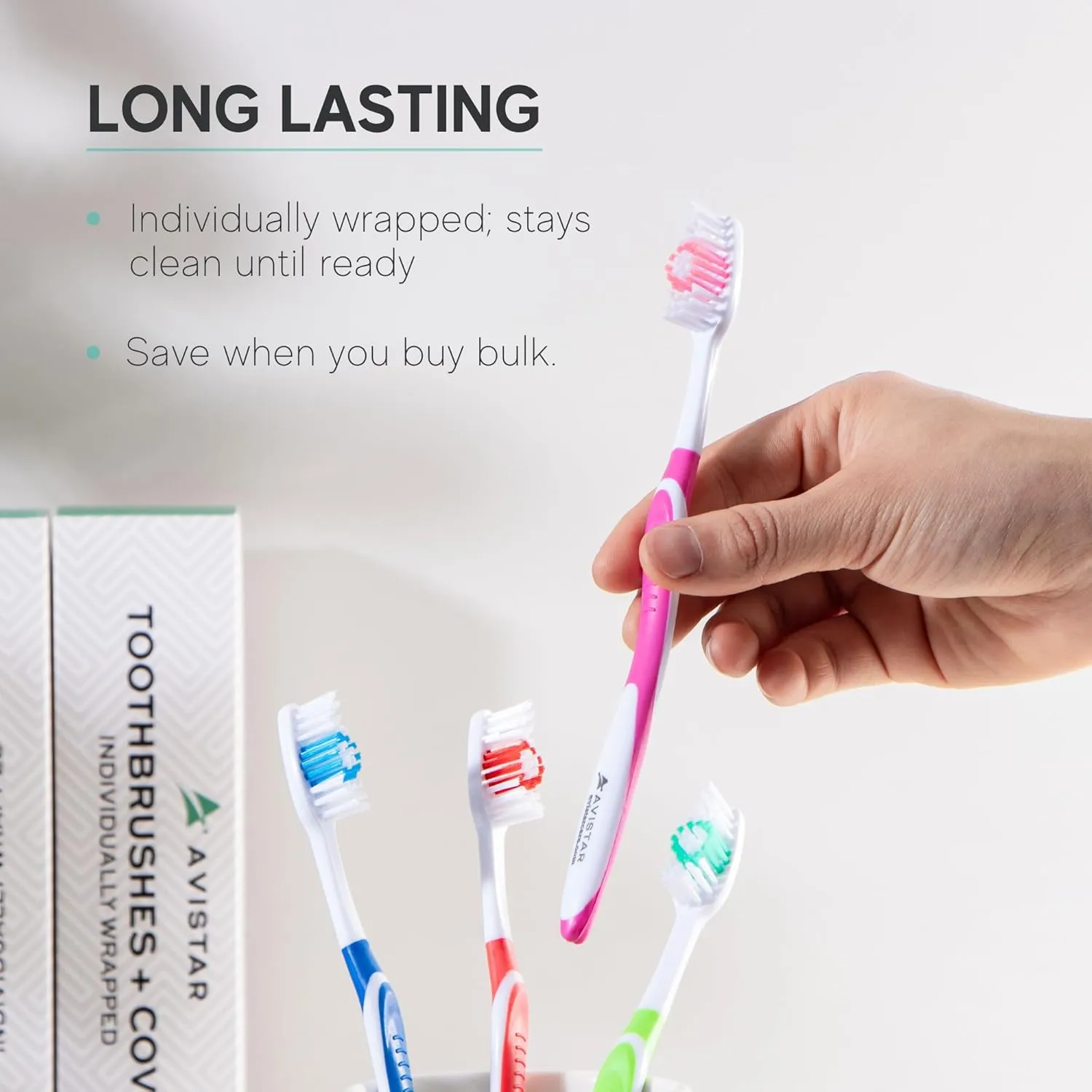 240 Pack Bulk Toothbrushes w/Cover Caps, Individually Wrapped Disposable Travel Toothbrush, Value Size, Long Lasting 3  Months, Med-Soft Manual Teeth Brush Bristles, 4 Colors (Red Green Blue Pink)