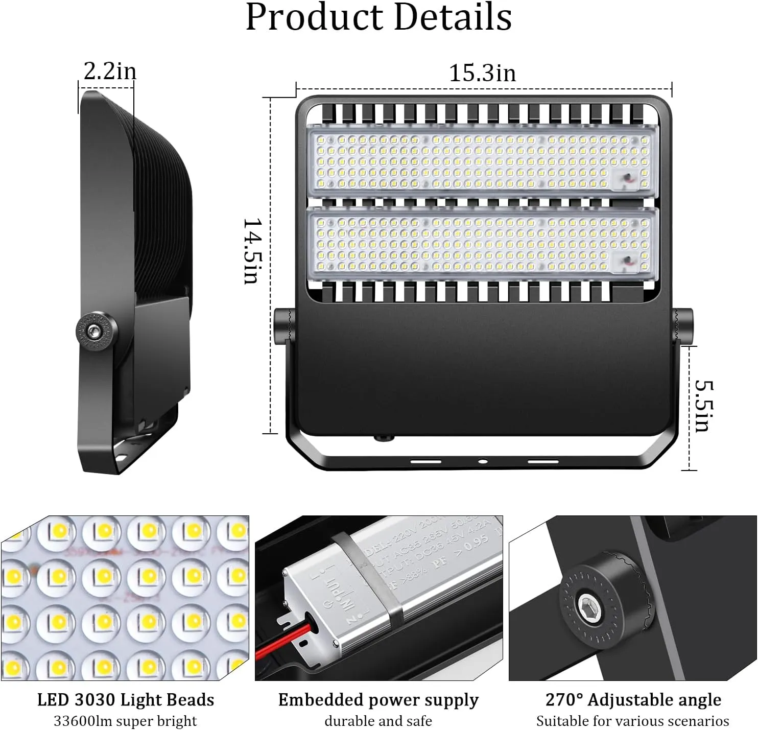 240W LED Stadium Flood Lights Outdoor 36000LM Super Bright Yoke Wall Mount Parking Lot floodlights 5000K 100V-277V Commercial IP65 Waterproof 240 Watt Shoebox Barn Lamp for Arena Court